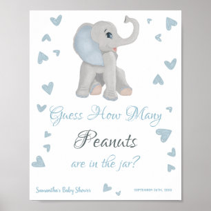 Blauwe olifant hoeveel pinda's Baby shower onderte Poster