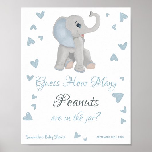 Blauwe olifant hoeveel pinda's Baby shower onderte Poster (Voorkant)