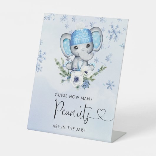 Blauwe olifant Hoeveel pinda's zijn er in de pot Reclamebord Met Voetstuk (Voorkant)