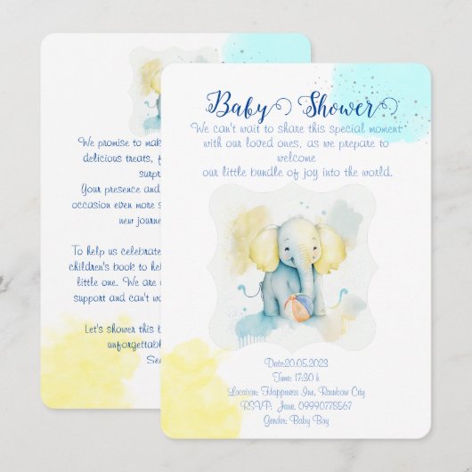 Blauwe olifant illustratie save the date (Voorkant / Achterkant)