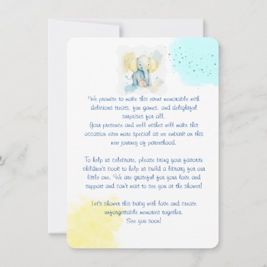 Blauwe olifant illustratie save the date (Achterkant)