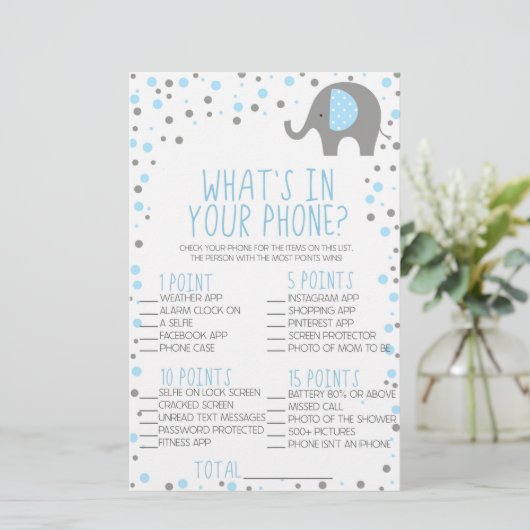 Blauwe olifant in je Baby shower Briefpapier (Staand voorkant)