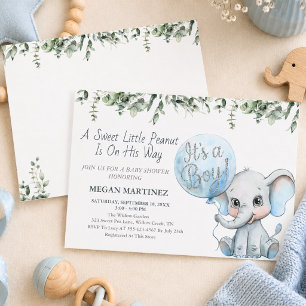 Blauwe Olifant Jongen Baby Shower Kleine Pinda   Kaart
