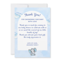 Blauwe Olifant Jongens Baby Shower Bedankkaart