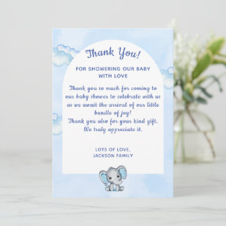 Blauwe Olifant Jongens Baby Shower Bedankkaart