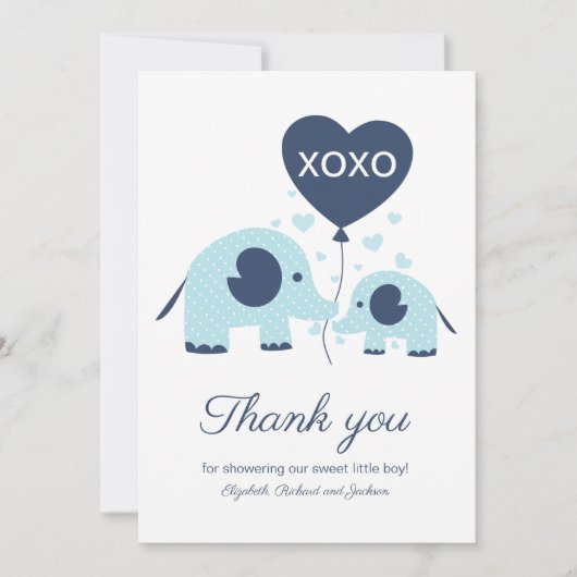 Blauwe Olifant Jongens Baby Shower Bedankt (Voorkant)