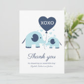 Blauwe Olifant Jongens Baby Shower Bedankt (Staand voorkant)