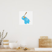 Blauwe Olifant Kinderkamer Muur Kunst Print (Keuken)