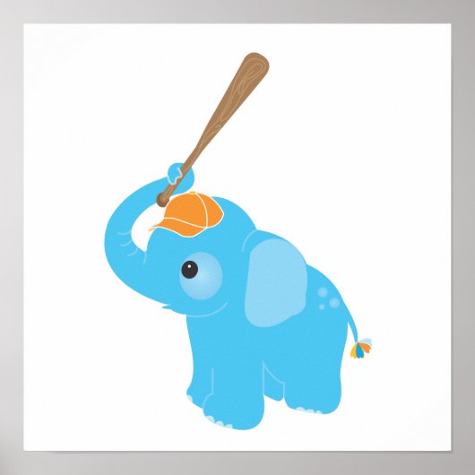 Blauwe Olifant Kinderkamer Muur Kunst Print (Voorkant)