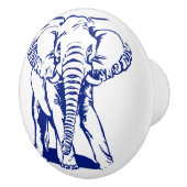 Blauwe olifant lijn tekening keramische knop (Rechts)