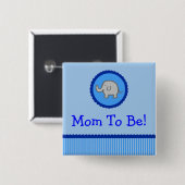 Blauwe olifant "Mam om te zijn" Baby shower Button (Voorkant /achterkant)