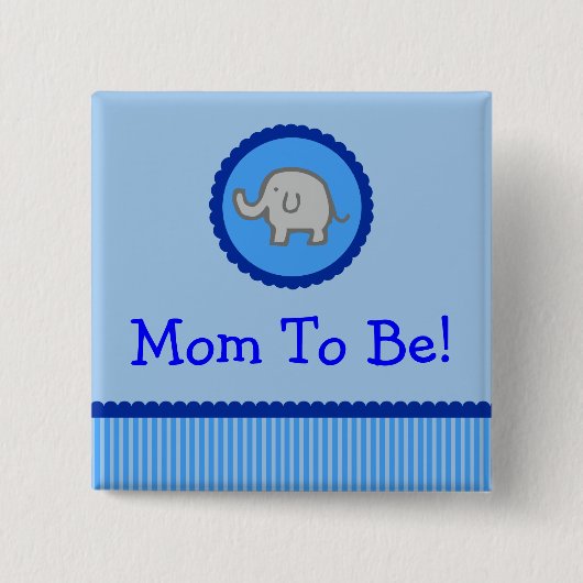 Blauwe olifant "Mam om te zijn" Baby shower Button (Voorkant)