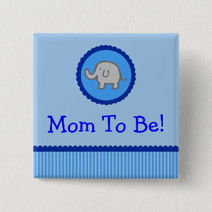Blauwe olifant "Mam om te zijn" Baby shower Button