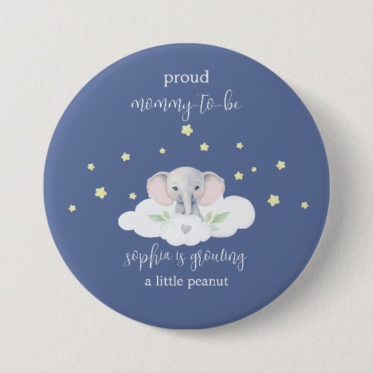 Blauwe Olifant Mama om Baby shower te zijn Ronde Button 7,6 Cm (Voorkant)