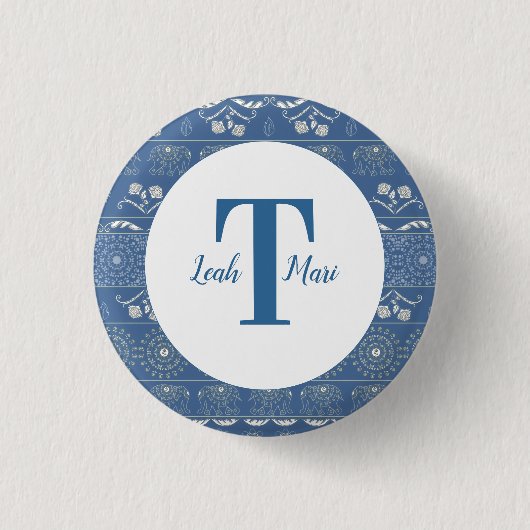 Blauwe Olifant Mandala Ronde Button 3,2 Cm (Voorkant)