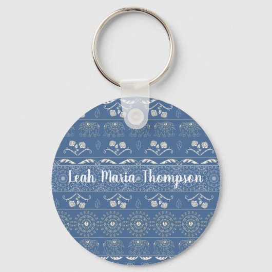 Blauwe Olifant Mandala  Sleutelhanger (Voorkant)