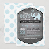 Blauwe olifant met Baby shower van het Bow-stropda Kaart (Voorkant / Achterkant)