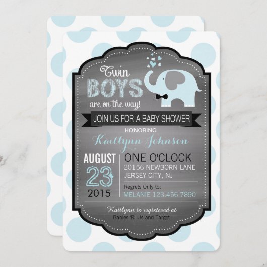 Blauwe olifant met Baby shower van het Bow-stropda Kaart (Voorkant / Achterkant)