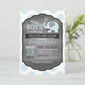 Blauwe olifant met Baby shower van het Bow-stropda Kaart (Staand voorkant)