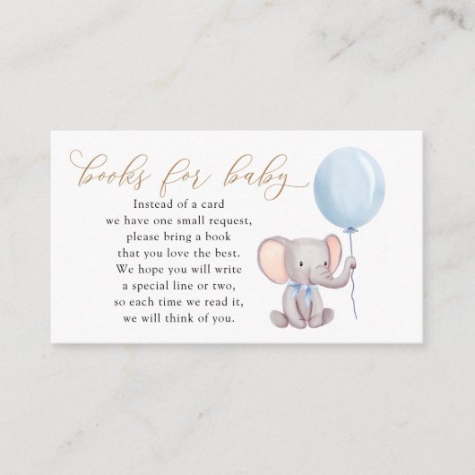 Blauwe olifant met ballonboeken voor Baby Informatiekaartje (Voorkant)
