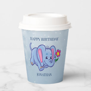 Blauwe olifant met bloem papier cup papieren bekers