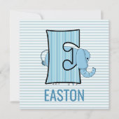 Blauwe olifant met brief E Kinderen met geboorteda Kaart (Voorkant)