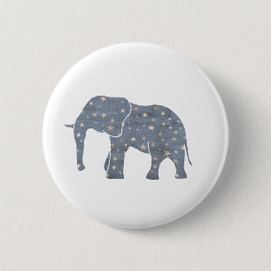 Blauwe olifant met goudsterren ronde button 5,7 cm