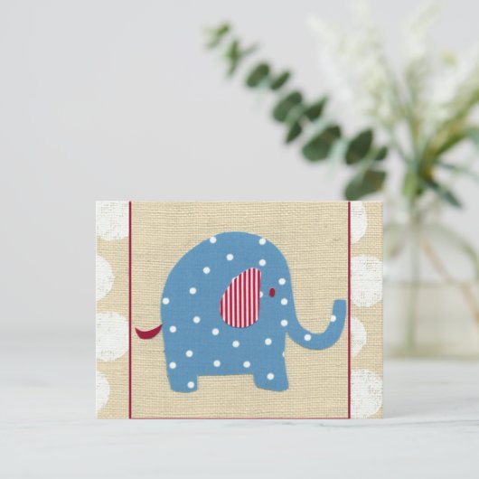 Blauwe olifant met witte pooldots briefkaart (Staand voorkant)