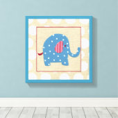 Blauwe olifant met witte pooldots canvas afdruk (Insitu (Houten vloer))
