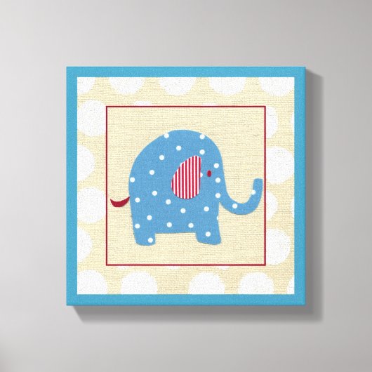 Blauwe olifant met witte pooldots canvas afdruk (Voorkant)