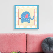 Blauwe olifant met witte pooldots canvas afdruk (Insitu (Woonkamer))