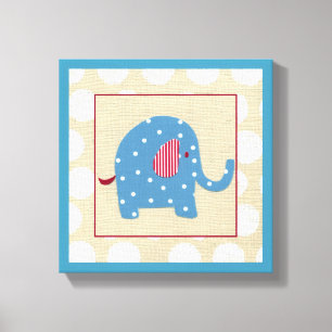 Blauwe olifant met witte pooldots canvas afdruk