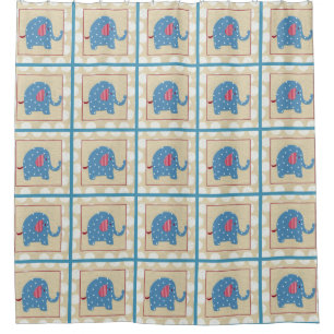 Blauwe olifant met witte pooldots douchegordijn