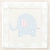 Blauwe olifant met witte pooldots glazen onderzetter (Achterkant)