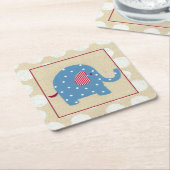 Blauwe olifant met witte pooldots kartonnen onderzetters (Schuin)