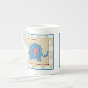 Blauwe olifant met witte pooldots porselein kop