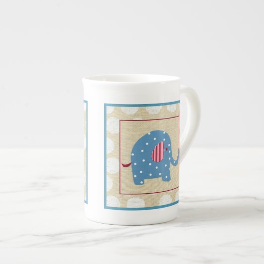 Blauwe olifant met witte pooldots porselein kop (Voorkant rechts)