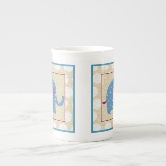 Blauwe olifant met witte pooldots porselein kop (Voorkant)