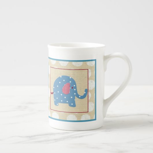 Blauwe olifant met witte pooldots porselein kop (Rechts)