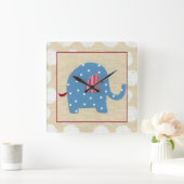 Blauwe olifant met witte pooldots vierkante klok (Huis)