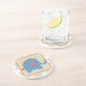 Blauwe olifant met witte pooldots zandsteen onderzetter (Zijkant)