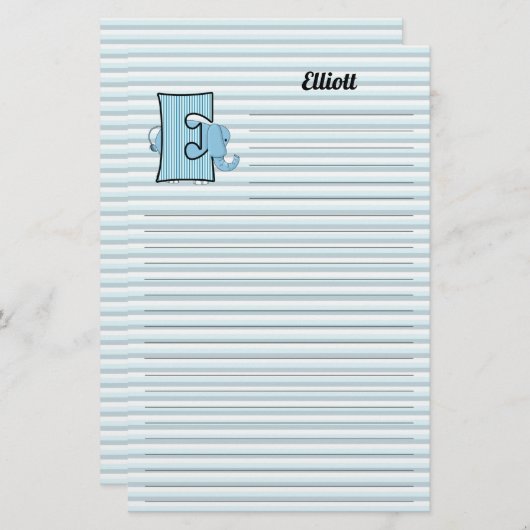 Blauwe olifant mongrammen "E" geblindeerde banketb Briefpapier (Voorkant / Achterkant)
