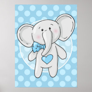 Blauwe Olifant - Mooie Baby Jongens Kamer Nursery Poster