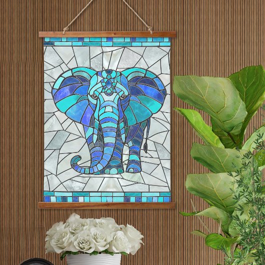 Blauwe Olifant mozaïek kunst Hangend Wandkleed