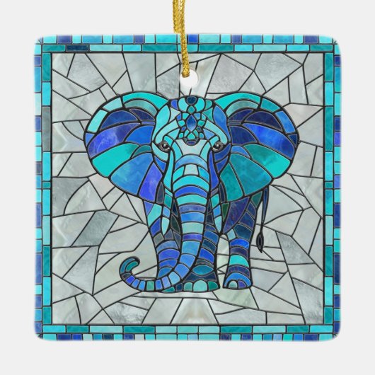 Blauwe Olifant mozaïek kunst Keramisch Ornament (Voorkant)