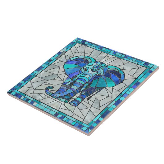 Blauwe Olifant mozaïek kunst Tegeltje (Zijkant)