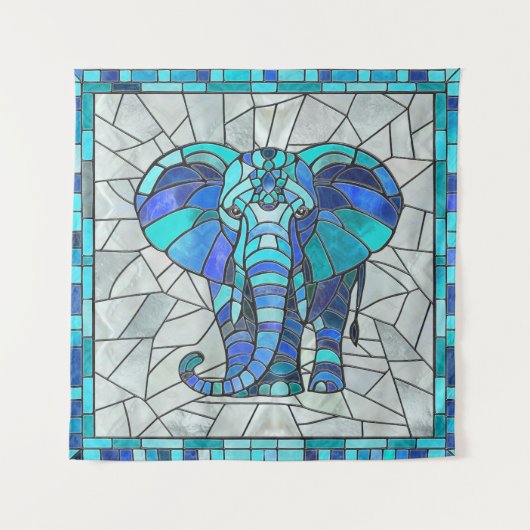 Blauwe Olifant mozaïek kunst Wandkleed (Voorkant)