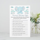 Blauwe olifant Nursery Rhyme Quiz baby shower game (Staand voorkant)