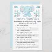 Blauwe olifant Nursery Rhyme Quiz baby shower game (Voorkant / Achterkant)