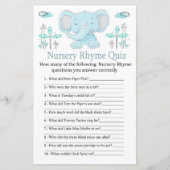 Blauwe olifant Nursery Rhyme Quiz baby shower game (Voorkant)